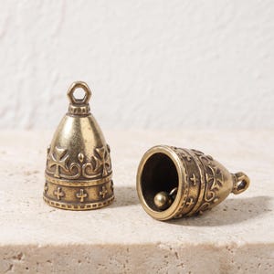 Vintage Brass Bell Pendant | Gothic Cross Motorcycle Guardian Charm, Keychain Supply image 1