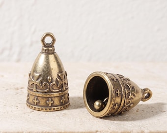 Vintage Brass Bell Pendant | Gothic Cross Motorcycle Guardian Charm, Keychain Supply