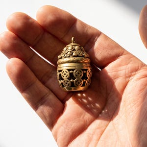 Antique Brass Filigree Pendant, Vintage Sachet Locket, Chinese Cloud Ornament, Car Decor