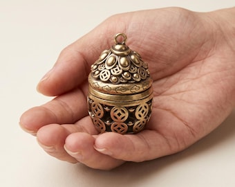 Antique Brass Filigree Pendant, Vintage Sachet Locket, Chinese Cloud Ornament, Car Decor