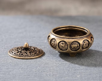 Mini messing zodiac wierookbrander: zen-meditatie-altaar wierookvat (diameter 1 inch)