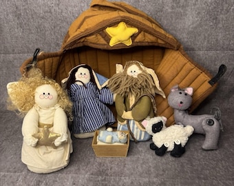 Vintage 1998 Roman Inc Soft Plush Nativity Set Fabric Carrying Case