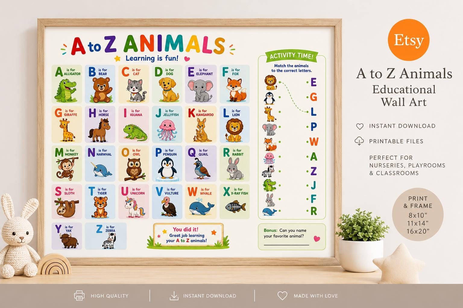 ABC Animal Chart Printable | Alphabet Learning Poster for Kids ...
