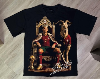 Ronaldo PNG Design - The Goat Throne Graphic - Digital Download | Black Knockout Halftone + Full Color | DTF/DTG 300DPI
