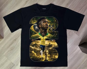 Vini Jr. PNG Design - World Cup 2026 Brazil Graphic - Digital Download | Black Knockout Halftone + Full Color | DTF/DTG 300DPI