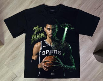 Wemby PNG Print Design - Spurs The Alien Tribute - Digital Download | Black Knockout Halftone + Full Color | DTF/DTG 300DPI