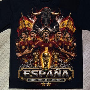 Design pour t-shirt Espagne PNG - Champions de la Coupe du Monde 2026 | Téléchargement numérique | Graphisme vintage noir et blanc | DTF/DTG 300 DPI