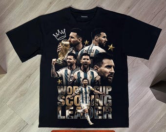 メッシ PNG Tシャツプリントデザイン - ワールドカップ得点王 | デジタルダウンロード | ブラックノックアウトハーフトーンビンテージグラフィック | DTF/DTG 300DPI