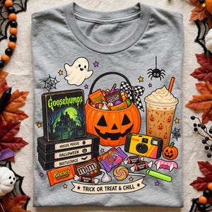 Halloween-Filmabend (PNG) – Süßes oder Saures & Entspannen, Cooles Design, Cottagecore, Retro-Herbst, Traumpaar – Sofortiger digitaler Download
