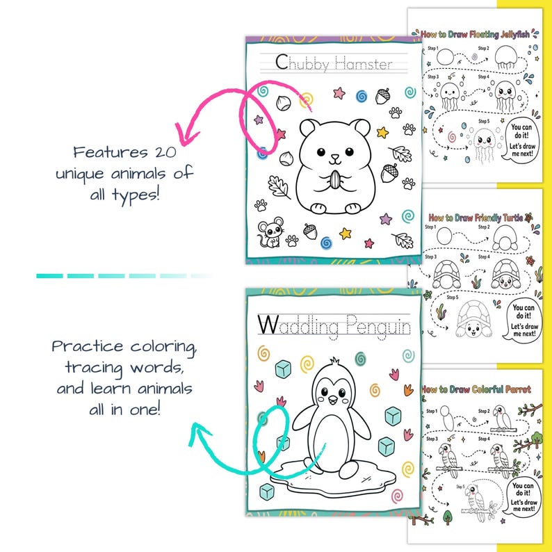 How to Draw Animals Activity Book for Kids: Step-by-step Guide (PDF ...