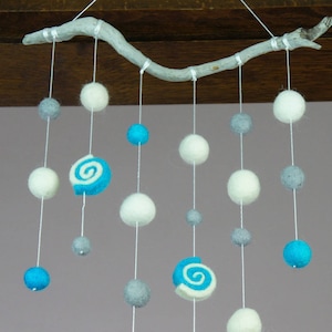 SALE 20% Felt Ball Wall Hanging, Felt Ball Solar Mobile, Pom Pom Wall Decor, Christmas Gift, Felt Ball Decor Nursery, Felt Ball Baby Shower