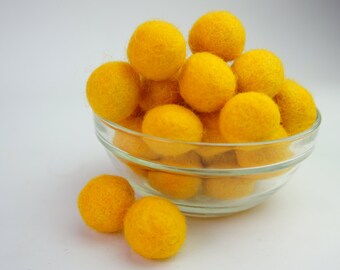 Yellow Felt Ball Pom Pom, 1.9 cm Wool Felt Ball, Christmas Tree Garland Pom Pom, Nursery Decor Pom Pom, Birthday Garland Felt Beads