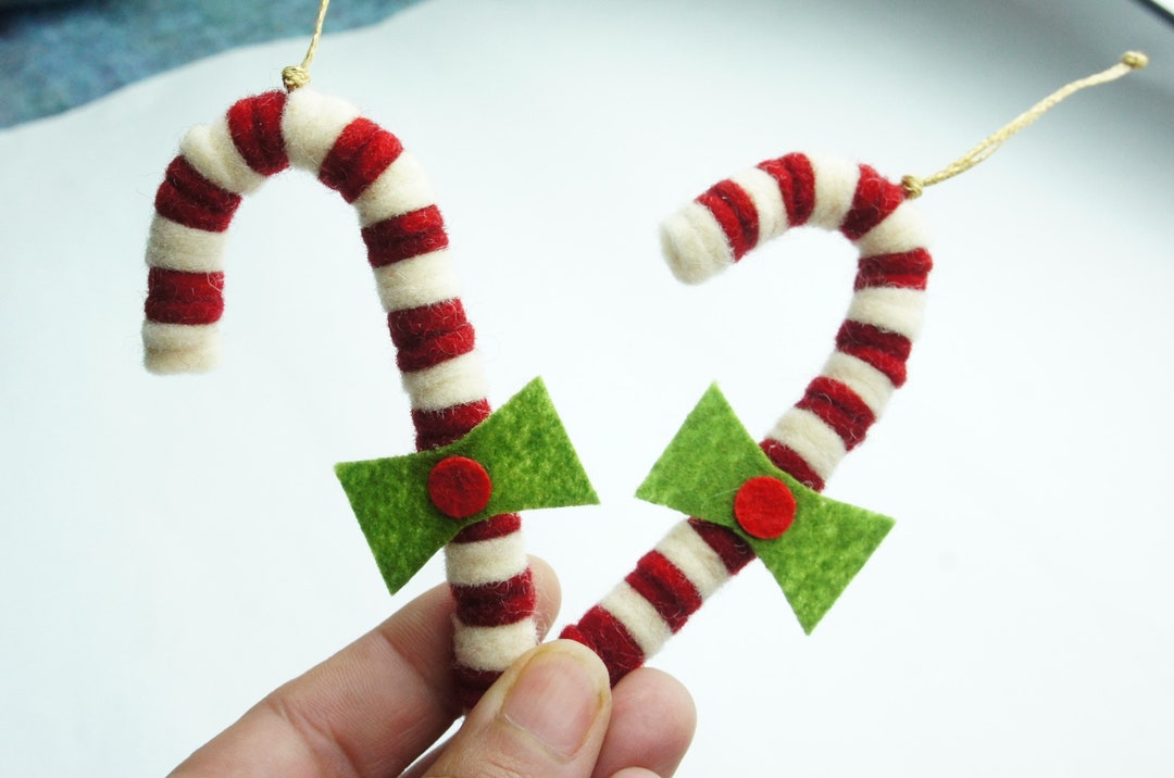 Felt Candy Cane, Set 2, Felt Christmas Ornament, Candy Holiday Ornament