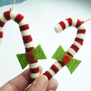 Felt Candy Cane, Set 2, Felt Christmas Ornament, Candy Holiday Ornament, Wool Christmas Decor, Felt Holiday Decor Gift, Candy Cane Hanging,