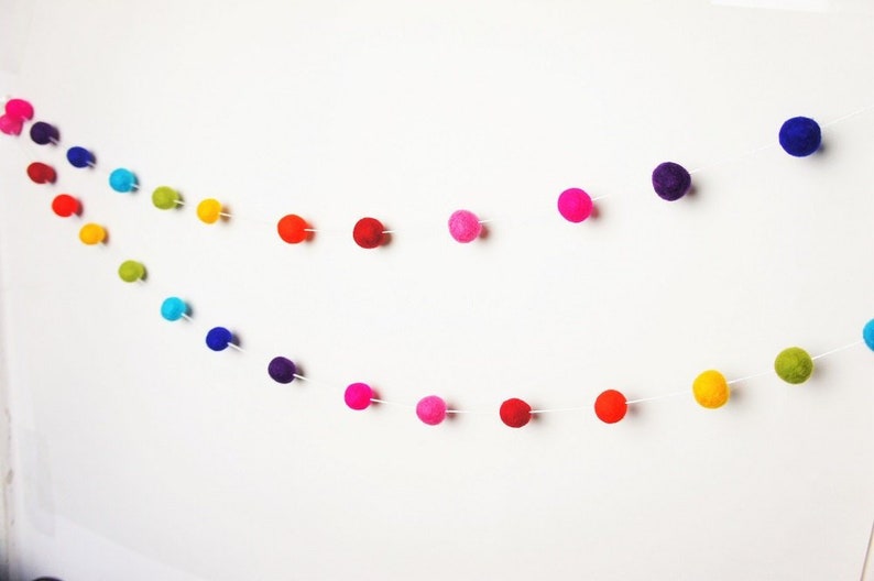 Pom Pom Garland 30/% SALE Felt Ball Garland Felt Wedding Garland Felt Ball Christmas Tree Garland Nursery Ball Garland Wool Ball Garland