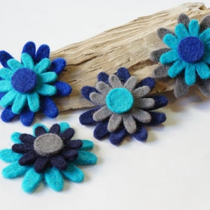 Felt Daisy, Felt flower craft, Floral embellishment, Die cut blue flower applique, Felt shape, Felt flower layer, Wool flower, Felt supply