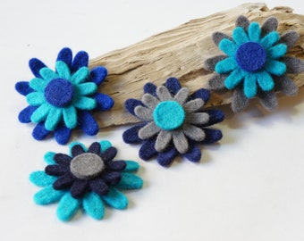 Felt Daisy, Felt flower craft, Floral embellishment, Die cut blue flower applique, Felt shape, Felt flower layer, Wool flower, Felt supply