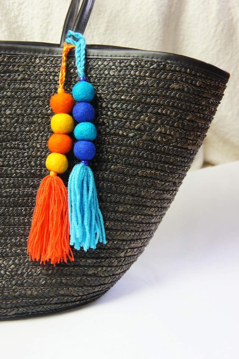 Pom Pom Bag Charm Pom Pom Keychain Tassel Bag Charm Beach Etsy