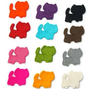 May include: Twelve felt cat shapes in various colors, including red, orange, yellow, green, blue, purple, pink, brown, gray, black, and white.