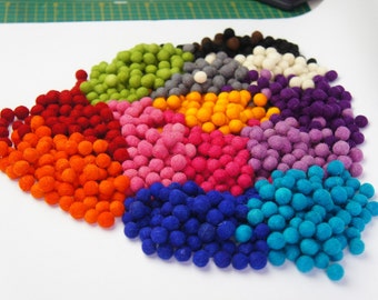 Felt Ball, 1 cm, 500 pcs, Wool Felt Ball, Pom Pom, Felt Pom Pom, Kids Room Felt Ball, Choose Your Colors, Hanging Pom Pom, Garland, Nursery,