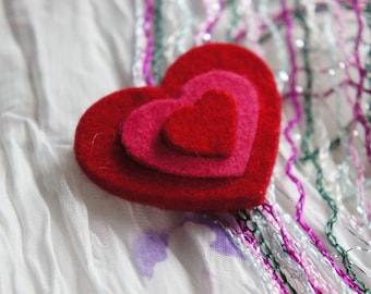Felt Heart Brooch, Felt Valentine Gift, Valentine Heart, Red Felt Heart Pin, Pink Heart Brooch, Felt Jewelry, Felt Accessory, Wool Red Heart