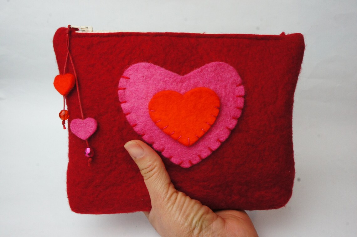 Felt Cosmetic Bag Felt Zipper Purse Travel Pouch Felt Etsy