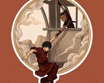 Zukka Sticker | Boiling Rock Zuko x Sokka Hand Grab Rescue | Avatar ATLA Slow Burn Ship Kiss-Cut Vinyl Decal for Laptop
