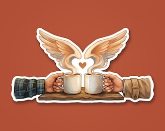 Destiel Sticker | Dean & Cas Coffee Mugs Angel Wings Kiss-Cut Decal | Supernatural SPN Minimalist Fan Art