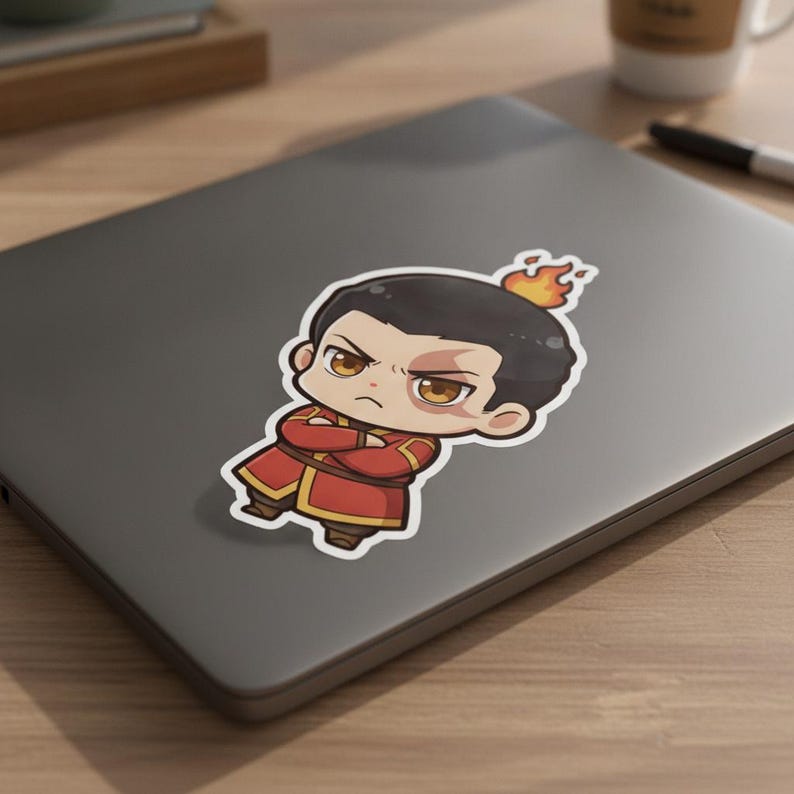 Chibi Fire Prince Sticker | Cute Angry Anime Kiss-Cut Vinyl Decal | Avatar ATLA Zuko Fan Art Sticker afbeelding 5