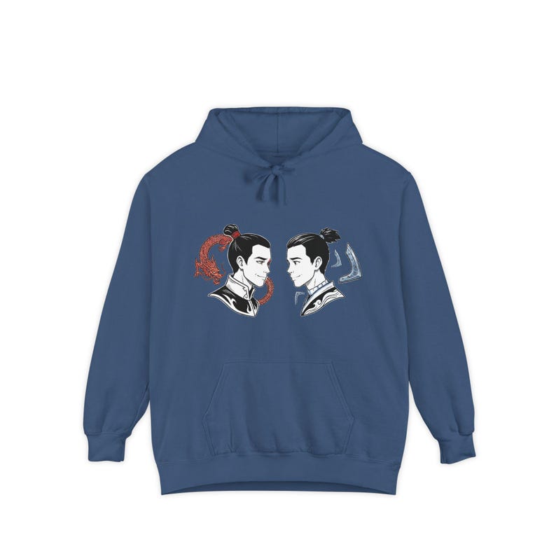 Zukka Hoodie | Zuko & Sokka Dual Portrait, Fire and Water Avatar Fan Art | Comfort Colors Garment-Dyed Pullover | Slow Burn ATLA Gift image 5