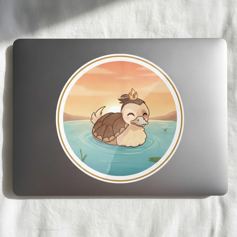 Turtle Duck Fire Prince Sticker | Cute Chibi Sunset Pond | Avatar Fan Art Kiss-Cut Decal | Cozy Laptop Water Bottle Sticker image 5