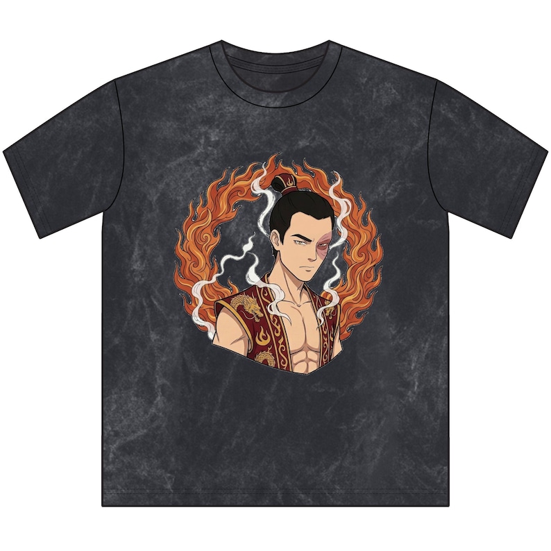 Fire Prince Dragon Tee | Vintage Acid Wash Zuko Anime Shirt | Streetwear ATLA Fan Graphic Tee Gift image 1