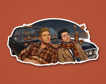 Destiel Sticker | Dean & Cas Impala Stargazing Cozy Fall Kiss-Cut Decal | Supernatural SPN Autumn Fan Art