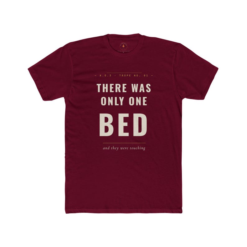 Fanfic "One Bed" Trope T-Shirt | Slow Burn Lovers AO3 Merch, Varsity Style Tee image 10
