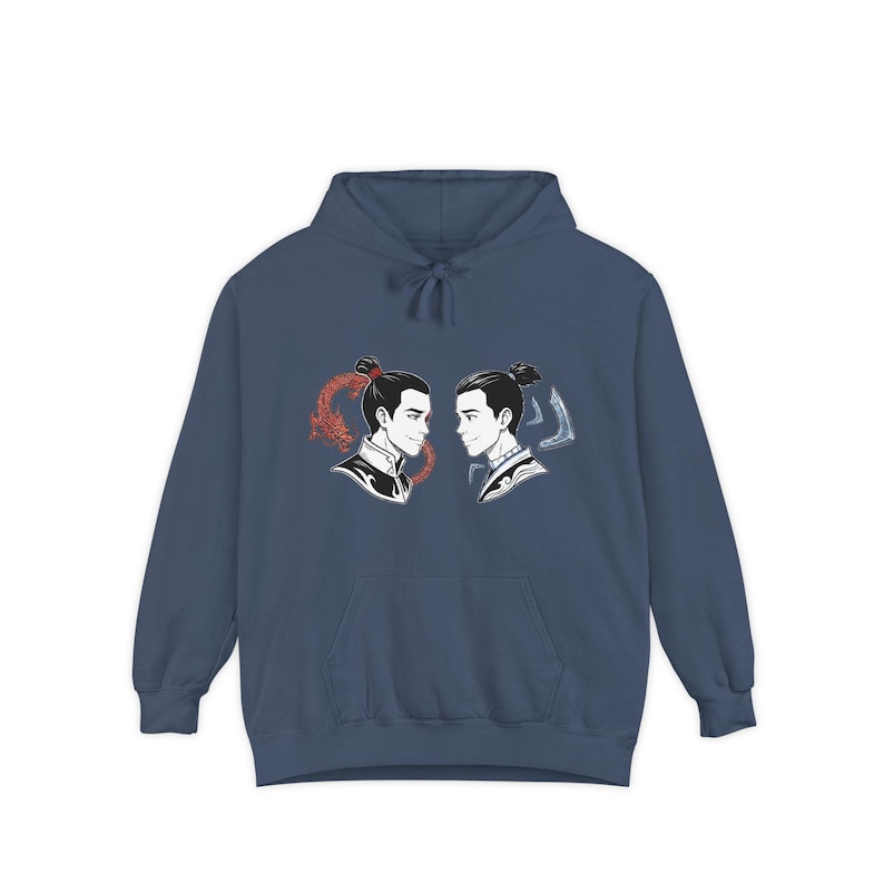 Zukka Hoodie | Zuko & Sokka Dual Portrait, Fire and Water Avatar Fan Art | Comfort Colors Garment-Dyed Pullover | Slow Burn ATLA Gift image 4