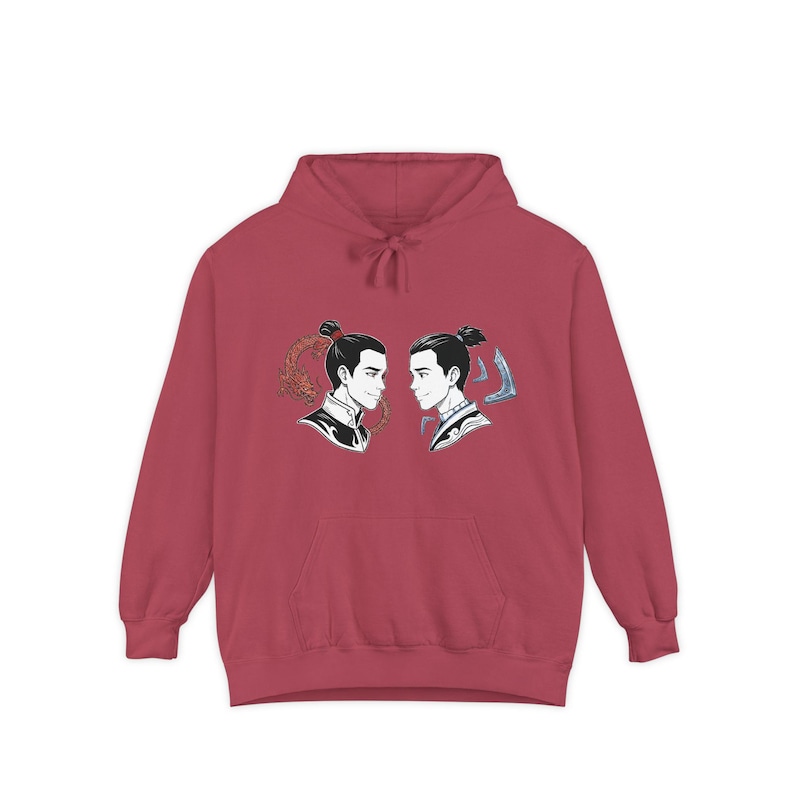 Zukka Hoodie | Zuko & Sokka Dual Portrait, Fire and Water Avatar Fan Art | Comfort Colors Garment-Dyed Pullover | Slow Burn ATLA Gift image 6