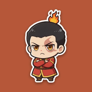 Chibi Fire Prince Sticker | Cute Angry Anime Kiss-Cut Vinyl Decal | Avatar ATLA Zuko Fan Art Sticker afbeelding 1