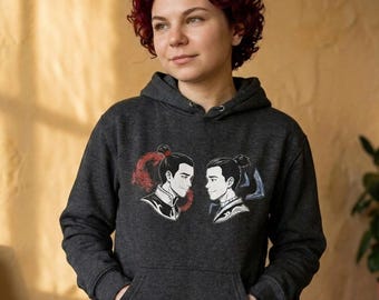 Zukka Kapuzenpullover | Zuko & Sokka Dual Portrait, Feuer und Wasser Profilbild | Comfort Colors Garment-Dyed Pullover | Slow Burn ATLA Geschenk