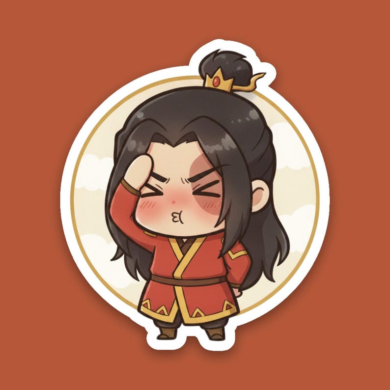 Flustered Fire Prince Sticker | Cute Embarrassed Anime Kiss-Cut Vinyl Decal | Avatar ATLA Zuko Fan Art image 1