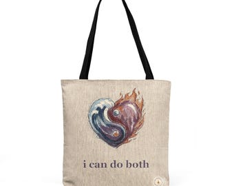 I Can Do Both Tote Bag | Bisexual Pride Fire & Water Heart | Funny Bi Avatar ATLA Bender Gift | Bookish Canvas Tote