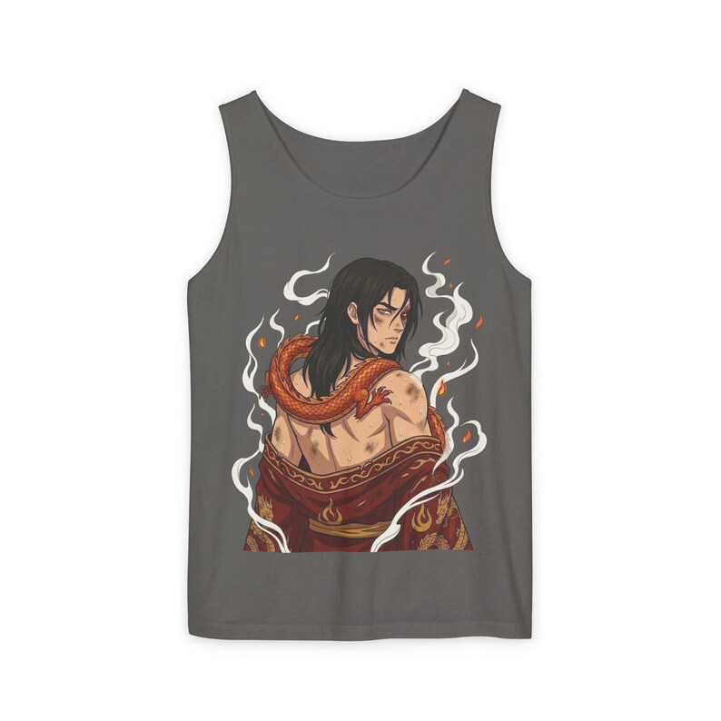 Fire Prince Dragon Tank Top | Shirtless Zuko Anime Muscle Tee | Comfort Colors Steamy Fan Art Gift image 4