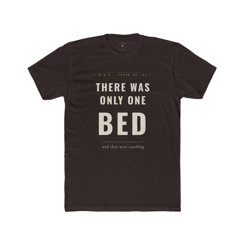 Fanfic "One Bed" Trope T-Shirt | Slow Burn Lovers AO3 Merch, Varsity Style Tee image 2