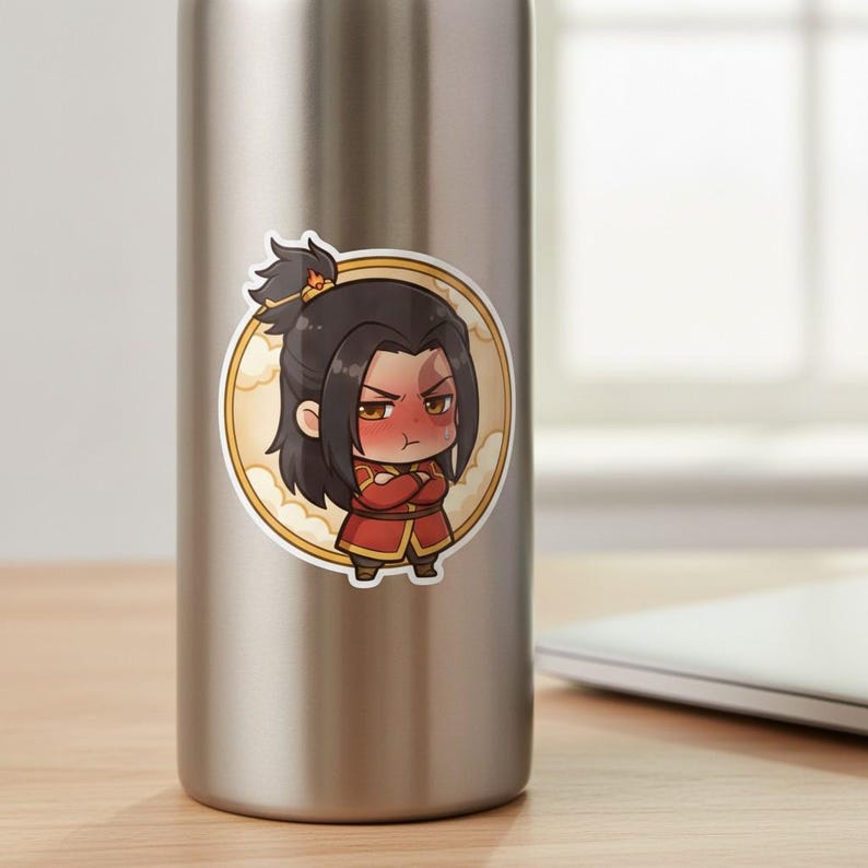 Blushing Fire Prince Sticker | Cute Grumpy Embarrassed Anime Kiss-Cut Vinyl Decal | Avatar ATLA Zuko Fan Art image 3