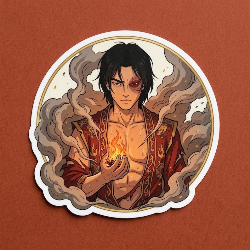 Pegatina de Zuko / Vinilo adhesivo troquelado del Príncipe de Fuego y el Dragón / Pegatina de anime Avatar ATLA para portátil, botella de agua, Kindle imagen 1