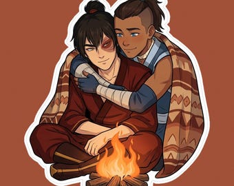 Zukka Sticker | Cozy Campfire Zuko x Sokka Cuddle | Avatar ATLA Slow Burn Hurt Comfort Kiss-Cut Vinyl Decal for Laptop
