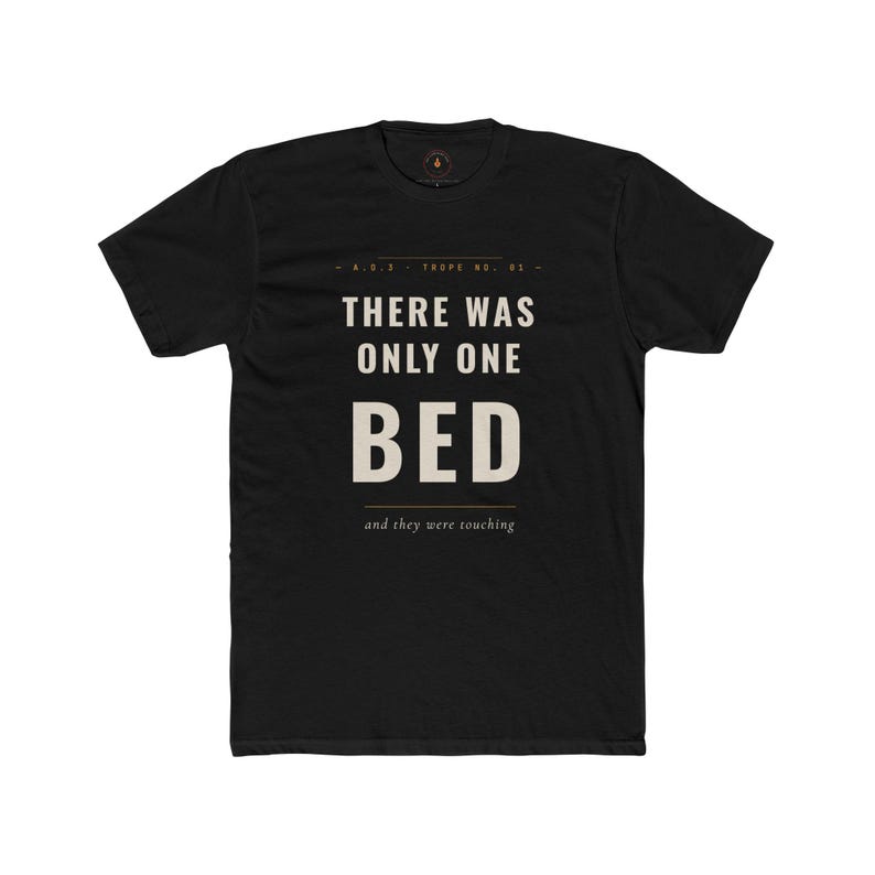 Fanfic "One Bed" Trope T-Shirt | Slow Burn Lovers AO3 Merch, Varsity Style Tee image 5