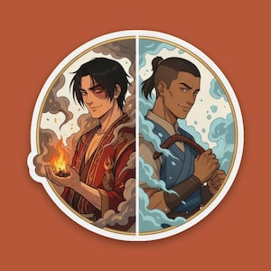 Zukka Sticker | Zuko x Sokka Fire & Water Anime Ship Kiss-Cut Decal | Avatar ATLA Fan Art image 1