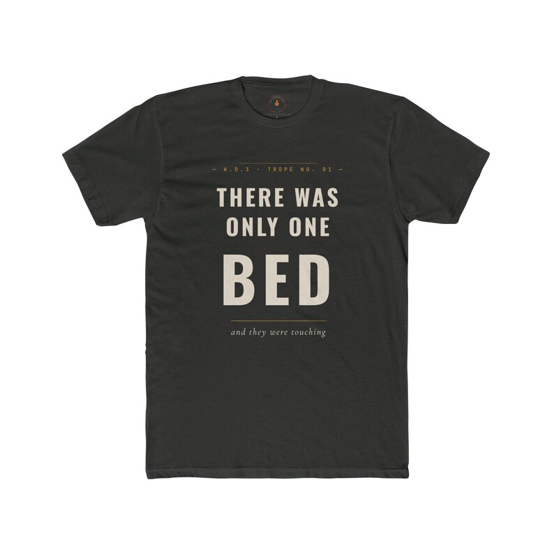 Fanfic "One Bed" Trope T-Shirt | Slow Burn Lovers AO3 Merch, Varsity Style Tee image 1