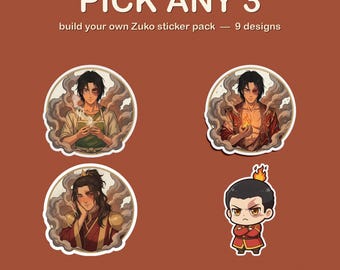 Zuko Sticker Bundle | Pick Any 3 ATLA Anime Stickers | Build Your Own Avatar Fire Prince Kiss-Cut Vinyl Pack | Laptop Water Bottle Kindle