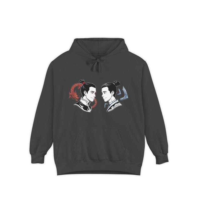 Zukka Hoodie | Zuko & Sokka Dual Portrait, Fire and Water Avatar Fan Art | Comfort Colors Garment-Dyed Pullover | Slow Burn ATLA Gift image 3